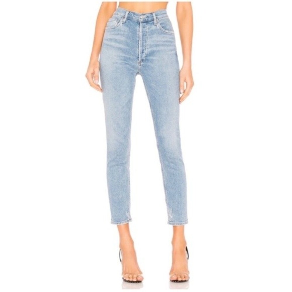 AGOLDE Nico High Rise Slim Embark Light Wash Button Skinny Denim Size 29